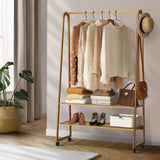 NNEED Clothes Rack Bamboo Hanging Rail Portable Wheels