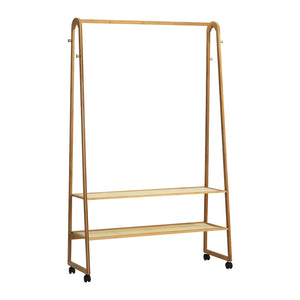 NNEED Clothes Rack Bamboo Hanging Rail Portable Wheels