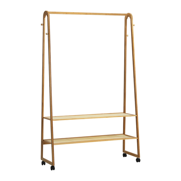NNEED Clothes Rack Bamboo Hanging Rail Portable Wheels