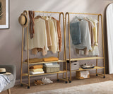 NNEED Clothes Rack Bamboo Hanging Rail Portable Wheels
