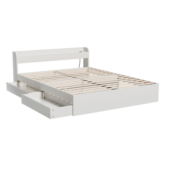 NNEDSZ Bed Frame Double Size Mattress Base wtih Charging Ports 2 Storage Drawers