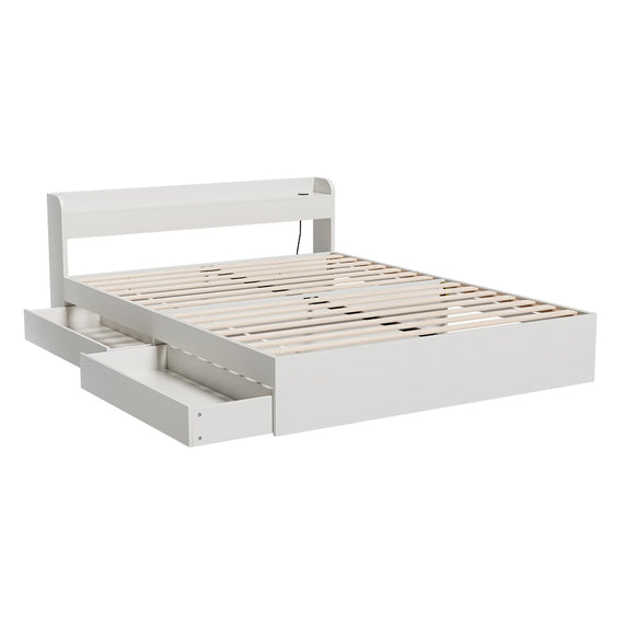 NNEDSZ Bed Frame Queen Size Mattress Base wtih Charging Ports 2 Storage Drawers