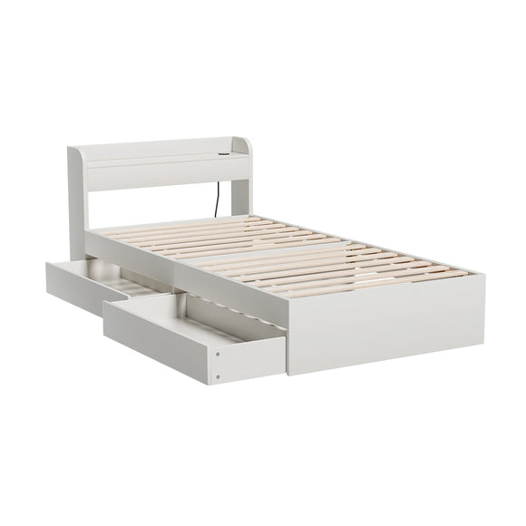 NNEDSZ Bed Frame Single Size Mattress Base wtih Charging Ports 2 Storage Drawers