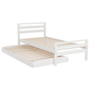 NNEDSZ Bed Frame Single Size 2-in-1 Trundle Wooden White AVIS