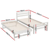 NNEDSZ Bed Frame Single Size 2-in-1 Trundle Wooden White AVIS