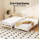 NNEDSZ Bed Frame Single Size 2-in-1 Trundle Wooden White AVIS