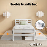 NNEDSZ Bed Frame Single Size 2-in-1 Trundle Wooden White AVIS