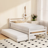 NNEDSZ Bed Frame Single Size 2-in-1 Trundle Wooden White AVIS