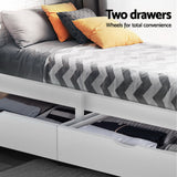 NNEDSZ Artiss Bed Frame Single Size Wooden with 2 Drawers White RIO