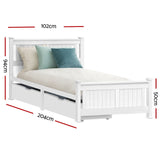 NNEDSZ Artiss Bed Frame Single Size Wooden with 2 Drawers White RIO