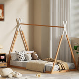 NNEDSZ Artiss Bed Frame Wooden Kids House Single Frame Oak ENID