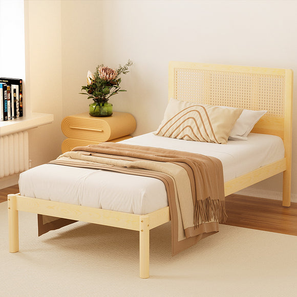 NNEDSZ Artiss Bed Frame Single Size Rattan Wooden RITA