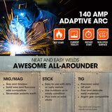 NNEMB 140A MIG/MAG/MMA/ARC/TIG Multi-Purpose Welder MIG-140, Flux/Solid Wire/CO2 Or Argon Gas