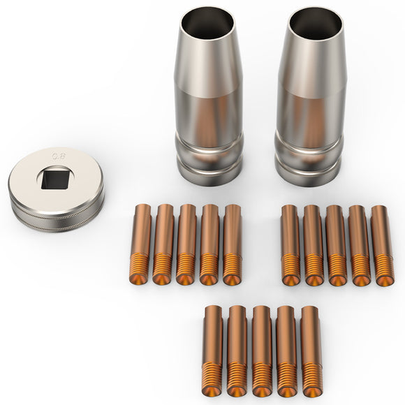 NNEMB 18pc Welding Consumables Kit to Suit MIG/MAG 14-15AK Torch, Includes Tips, Shield Cups