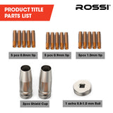 NNEMB 18pc Welding Consumables Kit to Suit MIG/MAG 14-15AK Torch, Includes Tips, Shield Cups