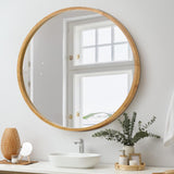 NNEED Wall Mounted Mirror with Wood Frame 90cm Round