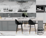 Levede Velvet Bar Stools x 2 Swivel Black-1919892919498706948
