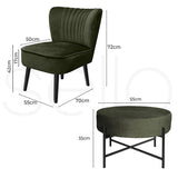 Levede Accent Chair Foot Stool Set Ottoman Green-1919892908174086146