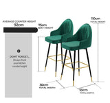 Levede Velvet Swivel Bar Stools x 2 Green-1919892919846834178