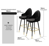 Levede Velvet Bar Stools x 2 Swivel Black-1919892919498706947