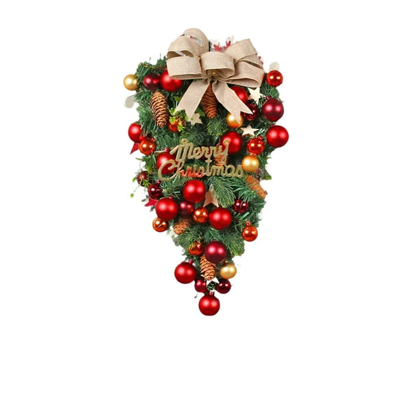 NNEOBA Christmas Teardrop Wreath Set with Red Bows and Bells