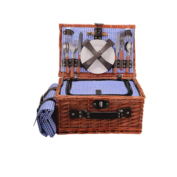 NNEOBA Handmade Wicker Picnic Basket with Blanket (4 sets)