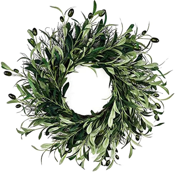 NNEOBA Artificial Green Olive Wreath for All-Year Decor