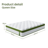 BedStory Queen 30cm Hybrid Mattress Cooling Gel Memory Foam 5 Zone Pocket Spring Bed Temperature Regulating