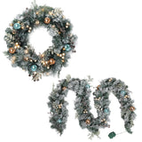 NNEDSZ Jingle Jollys 2.7m Christmas Garland with Wreath Set LED Lights Snowy Xmas Decor