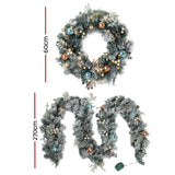 NNEDSZ Jingle Jollys 2.7m Christmas Garland with Wreath Set LED Lights Snowy Xmas Decor
