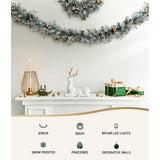 NNEDSZ Jingle Jollys 2.7m Christmas Garland with Wreath Set LED Lights Snowy Xmas Decor