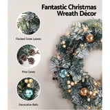NNEDSZ Jingle Jollys 2.7m Christmas Garland with Wreath Set LED Lights Snowy Xmas Decor