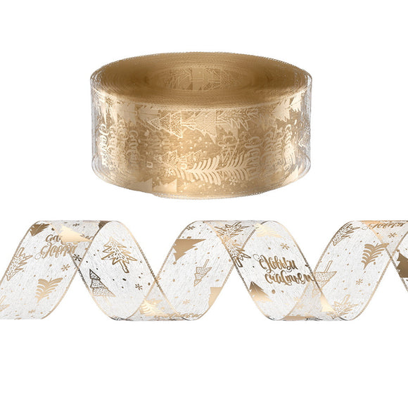 NNEDSZ Jingle Jollys 20M Christmas Ribbon Roll Bow Printed Xmas Tree Decor Gift Gold