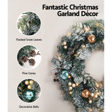 NNEDSZ Jingle Jollys 60cm Christmas Wreath with LED Lights Snowy Garland Xmas Decor