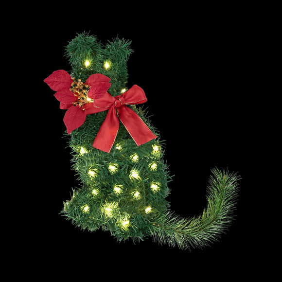 NNEDSZ Jingle Jollys Cat Christmas Wreath Pre-lit 20 LED Xmas Decor Bow Flower 35x30cm