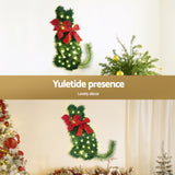 NNEDSZ Jingle Jollys Cat Christmas Wreath Pre-lit 20 LED Xmas Decor Bow Flower 35x30cm
