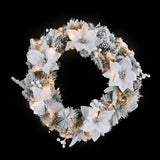 NNEDSZ Jingle Jollys 60cm Christmas Wreath LED Lights Snowy Flowers Garland Party Decor