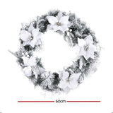 NNEDSZ Jingle Jollys 60cm Christmas Wreath LED Lights Snowy Flowers Garland Party Decor