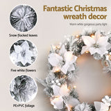 NNEDSZ Jingle Jollys 60cm Christmas Wreath LED Lights Snowy Flowers Garland Party Decor