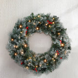 NNEDSZ 60cm Christmas Wreath LED Lights Snowy Berries Garland Party Decor