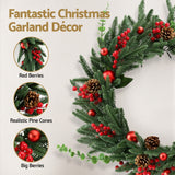 NNEDSZ Jingle Jollys Christmas Wreath 60CM LED Garland Berries Pine Cones Party Decor