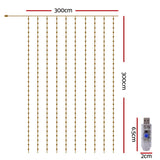 NNEDSZ Jingle Jollys 3X3M Christmas Lights Curtain String Light 300 LED Warm White