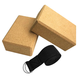 NNETM Yoga Blocks Set with Cork Blocks and Stretching Strap (Beige)