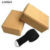 NNETM Yoga Blocks Set with Cork Blocks and Stretching Strap (Beige)