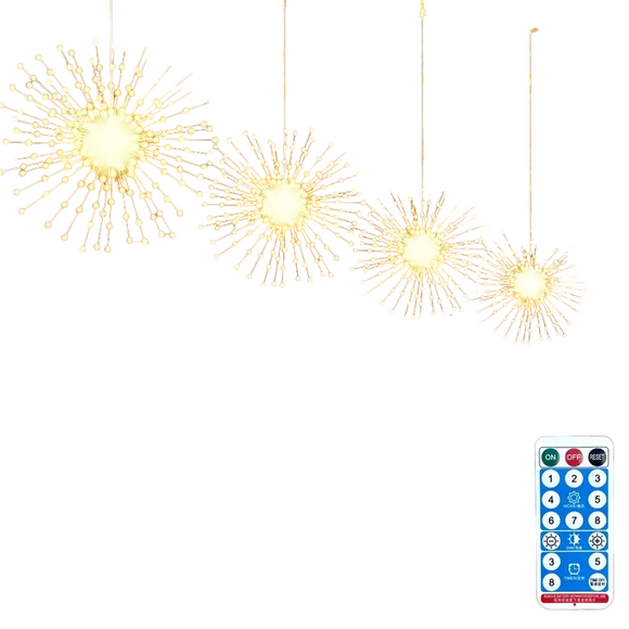 NNETM Outdoor Solar Firework Lights - 4-Pack 480 LED Starburst Hanging Lights
