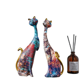 NNEOBA European Style 2pcs Oil Painting Cat Statues Animal Modern Sculpture Room Decoration Accessories Sculptures for Home Design Gift