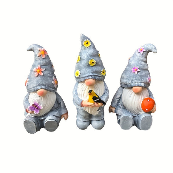 NNETM 3-Piece Easter Resin Gnome Garden Statue Set Rustic Style