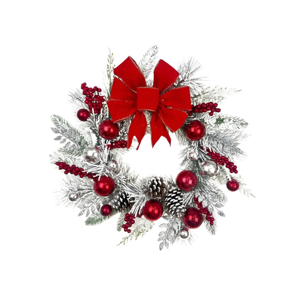 NNEOBA Christmas Wreath with Bow and Plush Flowers