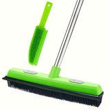 Pet Hair Rubber Broom with Carpet Brush – Multi-Surface Sweeper for Carpet, Rugs & Hard Floors