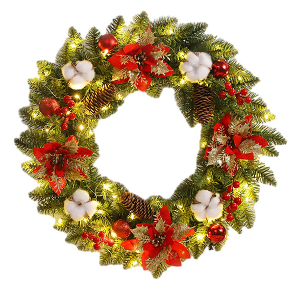 NNEOBA Christmas Wreath with Spruce Pinecones and LED Lights